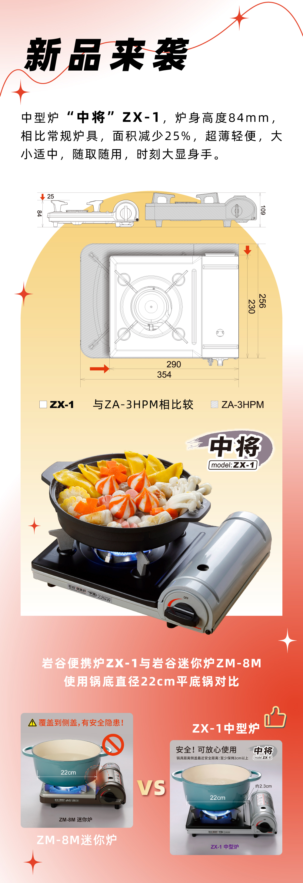 OD平台便携炉ZX-1，炉身高度84mm，相比常规炉具，面积减少25%，
超薄轻便，大小适中，随取随用，时刻大显身手。